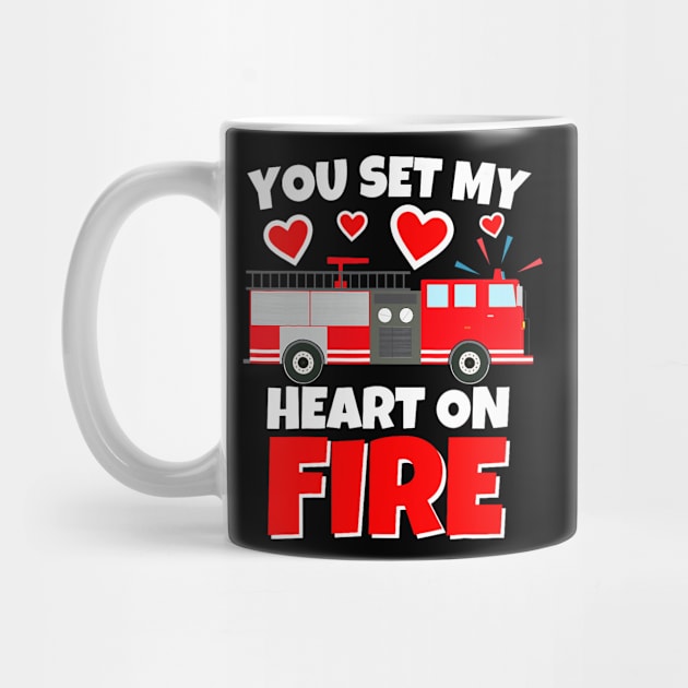 Boys Valentines Day Firetruck You Set My Heart On Fire by jadolomadolo